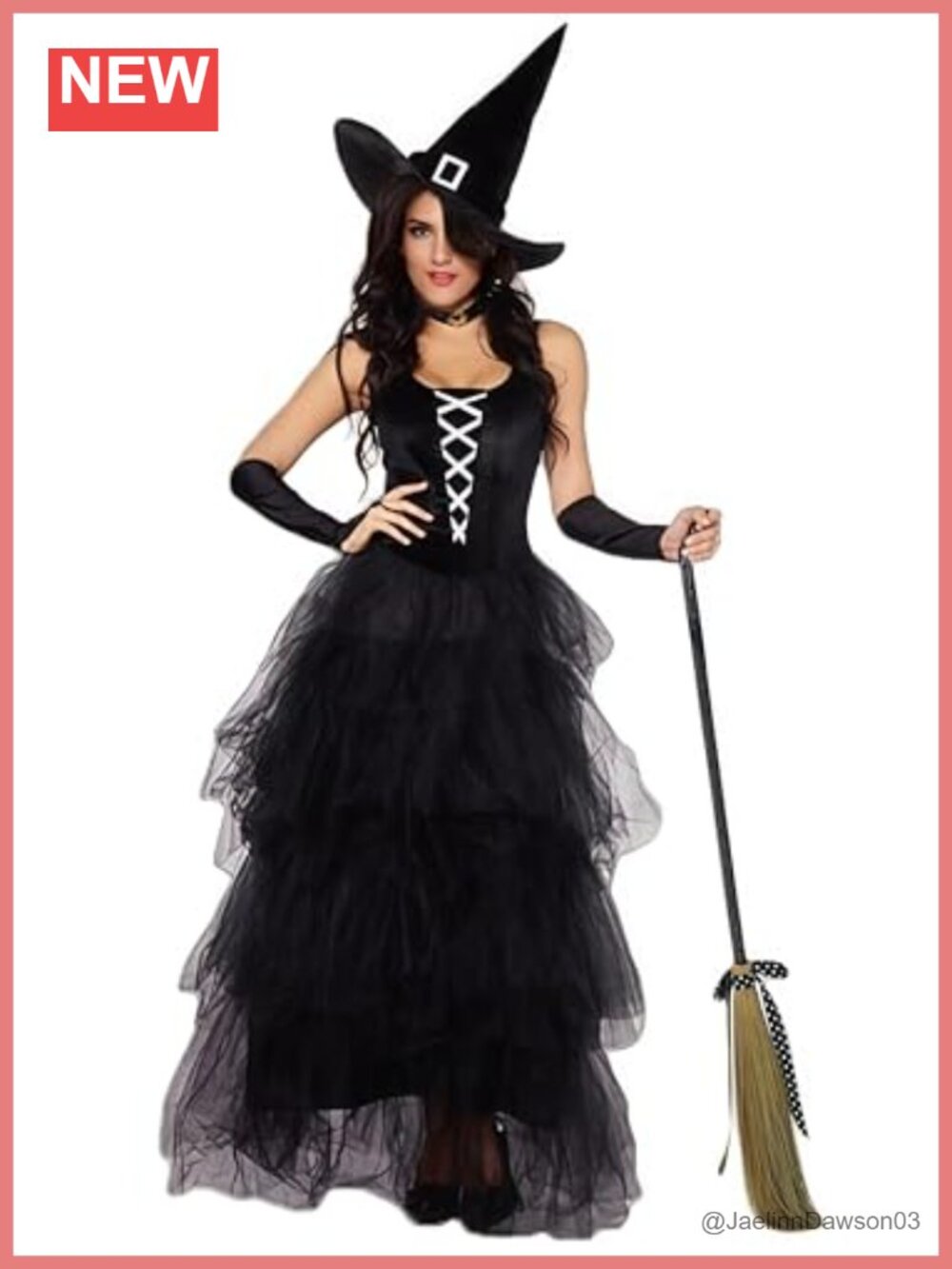 Sexy Spellbound Witch Costume Corset Gown Hat Choker Gloves Halloween